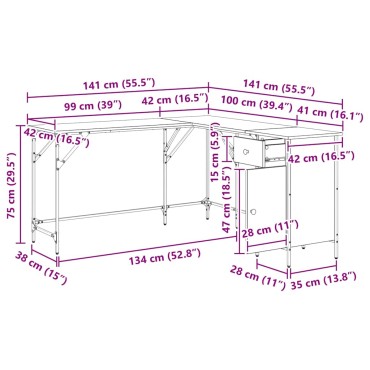 vidaXL Γραφείο Sonoma Δρυς 141x141x75cm από Επεξεργασμένο Ξύλο 1 τεμ.