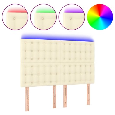 vidaXL Κεφαλάρι Κρεβατιού LED Κρεμ 144x5x118/128cm Συνθετ. Δέρμα 1 τεμ.