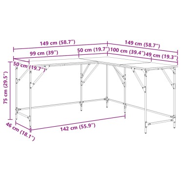 vidaXL Γραφείο Sonoma Δρυς 149x149x75cm από Επεξεργασμένο Ξύλο 1 τεμ.