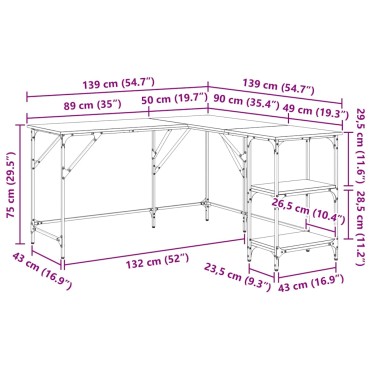 vidaXL Γραφείο Καπνιστή Δρυς 139x139x75cm από Επεξεργασμένο Ξύλο 1 τεμ.