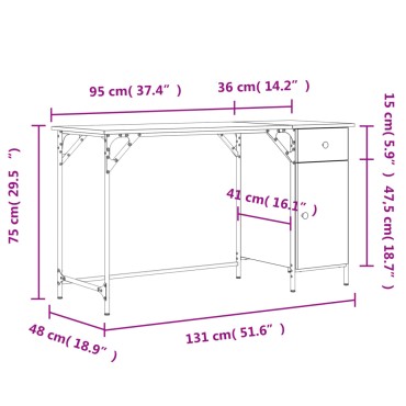 vidaXL Γραφείο Υπολογιστή Καπνιστή Δρυς 131x48x75cm από Επεξεργ. Ξύλο 1 τεμ.