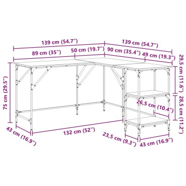 vidaXL Γραφείο Sonoma Δρυς 139x139x75cm από Επεξεργασμένο Ξύλο 1 τεμ.