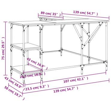 vidaXL Γραφείο Sonoma Δρυς 139x139x75cm από Επεξεργασμένο Ξύλο 1 τεμ.