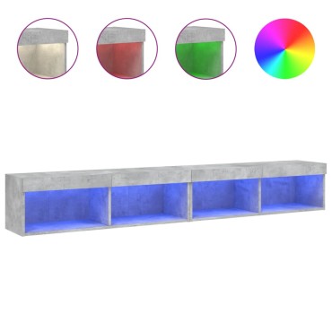 vidaXL Έπιπλα Τηλεόρασης με LED 2 τεμ. Γκρι Σκυροδέματος 100x30x30cm