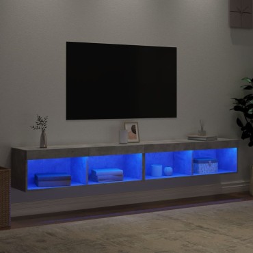 vidaXL Έπιπλα Τηλεόρασης με LED 2 τεμ. Γκρι Σκυροδέματος 100x30x30cm