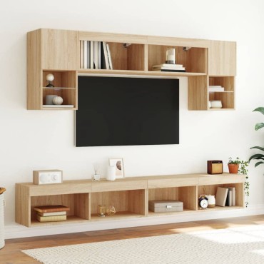 vidaXL Έπιπλα Τηλεόρασης με LED 2 τεμ. Sonoma Δρυς 100x30x30cm