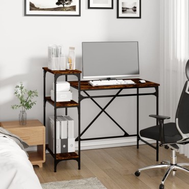 vidaXL Γραφείο με Ράφια Καπνιστή Δρυς 105x50x90cm Επεξ. Ξύλο/Σίδηρος 1 τεμ.