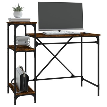 vidaXL Γραφείο με Ράφια Καπνιστή Δρυς 105x50x90cm Επεξ. Ξύλο/Σίδηρος 1 τεμ.