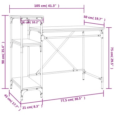 vidaXL Γραφείο με Ράφια Καπνιστή Δρυς 105x50x90cm Επεξ. Ξύλο/Σίδηρος 1 τεμ.