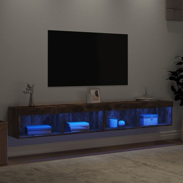 vidaXL Έπιπλα Τηλεόρασης με LED 2 τεμ. Καπνιστή Δρυς 100x30x30cm