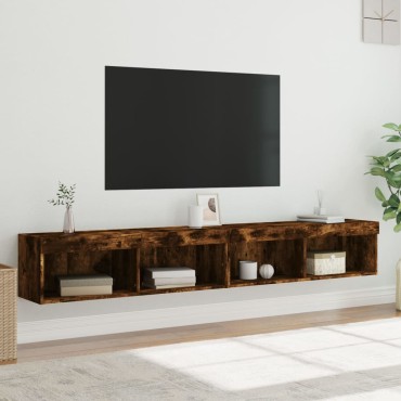vidaXL Έπιπλα Τηλεόρασης με LED 2 τεμ. Καπνιστή Δρυς 100x30x30cm