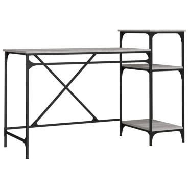 vidaXL Γραφείο με Ράφια Γκρι Sonoma 135x50x90cm Επεξ. Ξύλο/Σίδηρος 1 τεμ.