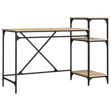 vidaXL Γραφείο με Ράφια Sonoma Δρυς 135x50x90cm Επεξ. Ξύλο/Σίδηρος 1 τεμ.