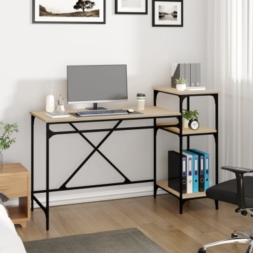 vidaXL Γραφείο με Ράφια Sonoma Δρυς 135x50x90cm Επεξ. Ξύλο/Σίδηρος 1 τεμ.