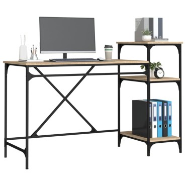 vidaXL Γραφείο με Ράφια Sonoma Δρυς 135x50x90cm Επεξ. Ξύλο/Σίδηρος 1 τεμ.