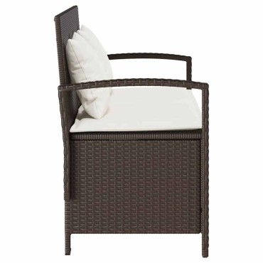 vidaXL Πάγκος αποθήκευσης κήπου με μαξιλάρι Brown Poly Rattan 111x56x87 cm