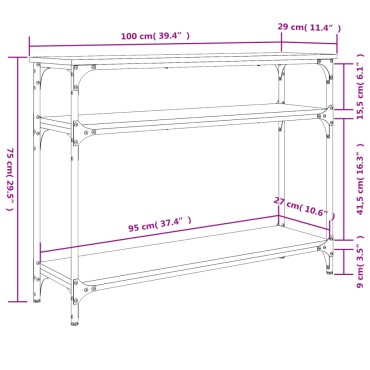 vidaXL Τραπέζι Κονσόλα Sonoma Δρυς 100x29x75cm Επεξεργασμένο Ξύλο 1 τεμ.
