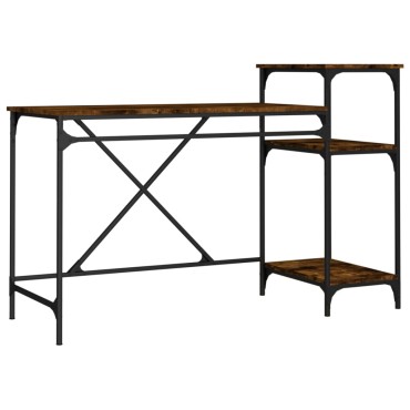 vidaXL Γραφείο με Ράφια Καπνιστή Δρυς 135x50x90cm Επεξ. Ξύλο/Σίδηρος 1 τεμ.