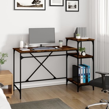 vidaXL Γραφείο με Ράφια Καπνιστή Δρυς 135x50x90cm Επεξ. Ξύλο/Σίδηρος 1 τεμ.