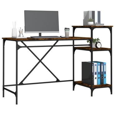 vidaXL Γραφείο με Ράφια Καπνιστή Δρυς 135x50x90cm Επεξ. Ξύλο/Σίδηρος 1 τεμ.