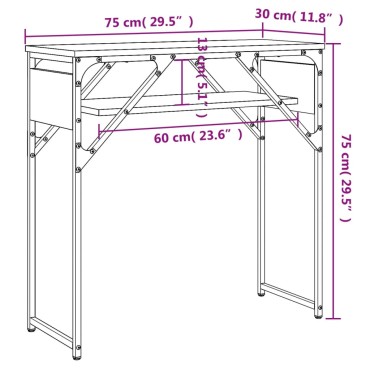 vidaXL Τραπέζι Κονσόλα με Ράφι Sonoma Δρυς 75x30x75cm Επεξεργ. Ξύλο 1 τεμ.