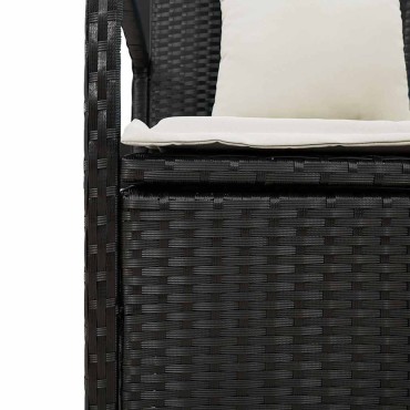 vidaXL Πάγκος αποθήκευσης κήπου με μαξιλάρι μαύρο πολυ μπαστούνι 111x56x87 cm