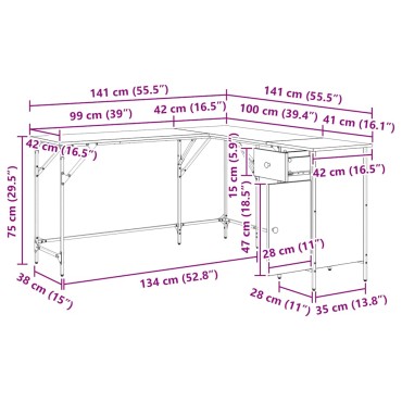 vidaXL Γραφείο Γκρι Sonoma 141x141x75cm από Επεξεργασμένο Ξύλο 1 τεμ.