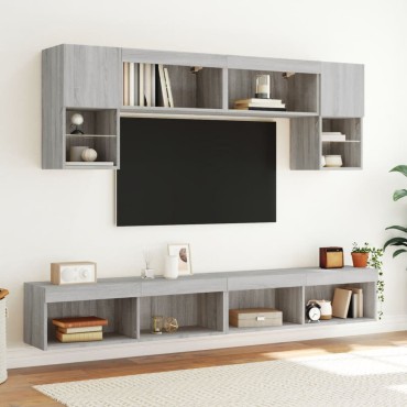 vidaXL Έπιπλα Τηλεόρασης με LED 2 τεμ. Γκρι Sonoma 100x30x30cm