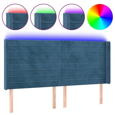 vidaXL Κεφαλάρι Κρεβατιού LED Σκούρο Μπλε 183x16x118/128cm Βελούδινο 1 τεμ.