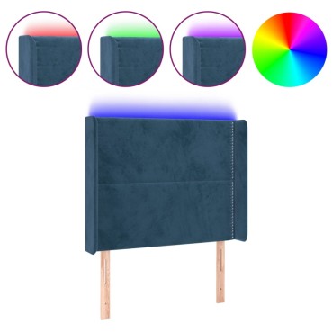 vidaXL Κεφαλάρι Κρεβατιού LED Σκούρο Μπλε 103x16x118/128cm Βελούδινο 1 τεμ.