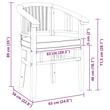 vidaXL Καρέκλα 2 τεμ. Καφέ Στερεό Ξύλο Τίκ 63x58x89cm