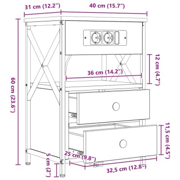 vidaXL Κομοδίνο Καπνιστό Δρύς 40x31x60cm Επεξεργασμένο Ξύλο 1 τεμ.