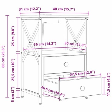 vidaXL Κομοδίνο Γκρίζο Σονομα 40x31x60cm Επεξεργασμένο Ξύλο 1 τεμ.