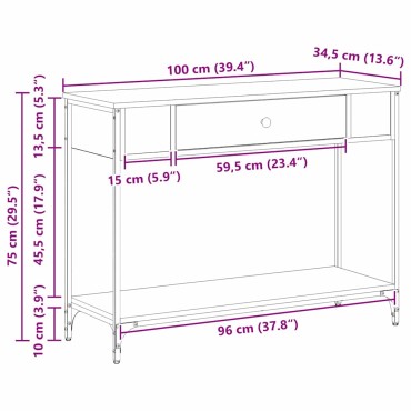 vidaXL Τραπέζι κονσόλας Μαύρη δρυς 100x34.5x75cm 1 τεμ.