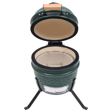 vidaXL Ψησταριά Καπνιστήριο Kamado 2 σε 1 Πράσινη 56 εκ. Κεραμική