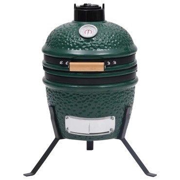 vidaXL Ψησταριά Καπνιστήριο Kamado 2 σε 1 Πράσινη 56 εκ. Κεραμική