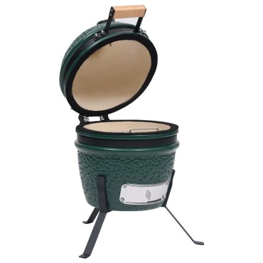 vidaXL Ψησταριά Καπνιστήριο Kamado 2 σε 1 Πράσινη 56 εκ. Κεραμική