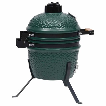 vidaXL Ψησταριά Καπνιστήριο Kamado 2 σε 1 Πράσινη 56 εκ. Κεραμική