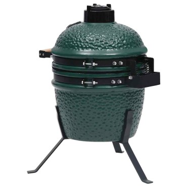 vidaXL Ψησταριά Καπνιστήριο Kamado 2 σε 1 Πράσινη 56 εκ. Κεραμική