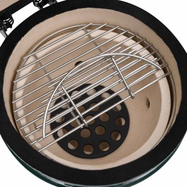 vidaXL Ψησταριά Καπνιστήριο Kamado 2 σε 1 Πράσινη 56 εκ. Κεραμική