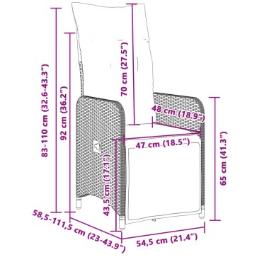 vidaXL Ανακλινόμενη Πολυθρόνα Κήπου με Μαξιλάρια Γκρι από Συνθετικό Ρατάν 54,5x58,5x92 cm 1 τεμ.