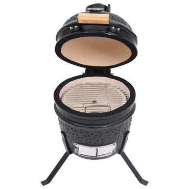 vidaXL Ψησταριά Καπνιστήριο Kamado 2 σε 1 Μαύρη 56 εκ. Κεραμική