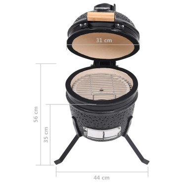 vidaXL Ψησταριά Καπνιστήριο Kamado 2 σε 1 Μαύρη 56 εκ. Κεραμική