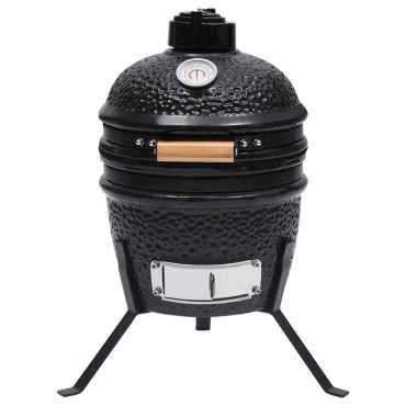 vidaXL Ψησταριά Καπνιστήριο Kamado 2 σε 1 Μαύρη 56 εκ. Κεραμική
