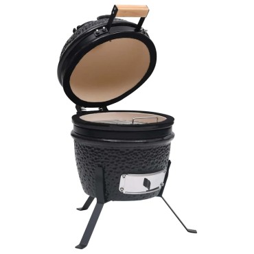 vidaXL Ψησταριά Καπνιστήριο Kamado 2 σε 1 Μαύρη 56 εκ. Κεραμική