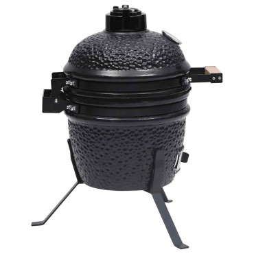 vidaXL Ψησταριά Καπνιστήριο Kamado 2 σε 1 Μαύρη 56 εκ. Κεραμική