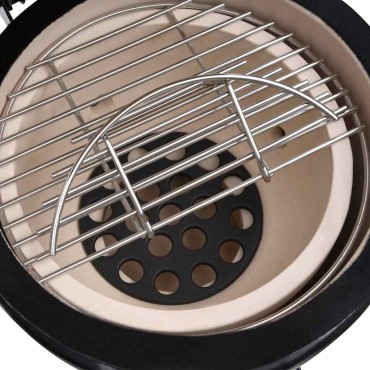 vidaXL Ψησταριά Καπνιστήριο Kamado 2 σε 1 Μαύρη 56 εκ. Κεραμική
