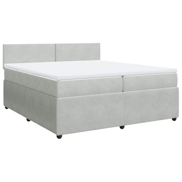 vidaXL Κρεβάτι Boxspring με Στρώμα Ανοιχτό Γκρι 200x200 εκ. Βελούδινο