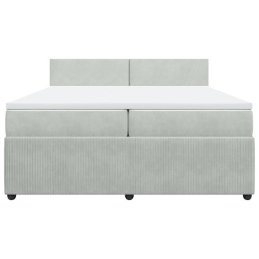 vidaXL Κρεβάτι Boxspring με Στρώμα Ανοιχτό Γκρι 200x200 εκ. Βελούδινο