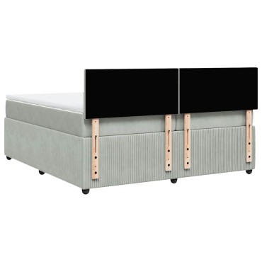 vidaXL Κρεβάτι Boxspring με Στρώμα Ανοιχτό Γκρι 200x200 εκ. Βελούδινο